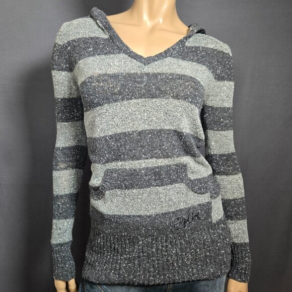Y2K Rip Curl Striped Hooded Sweater Size XS Emo Grunge Gray Pullover - Picture 1 of 9